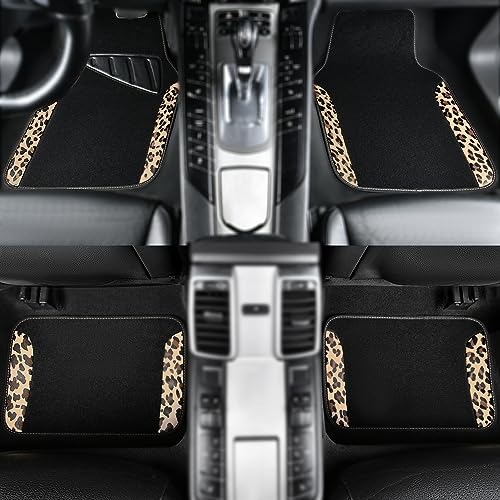 CAR PASS Waterproof Universal Fit Car Floor Mats, Leopard Print Car Mats Fit for SUV,Vans,sedans, Trucks,Set of 4pcs Car Carpet with Driver Heel Pad and Nibs Backing,for Cute Women Girl Brown Leopard - color: Leopard Print