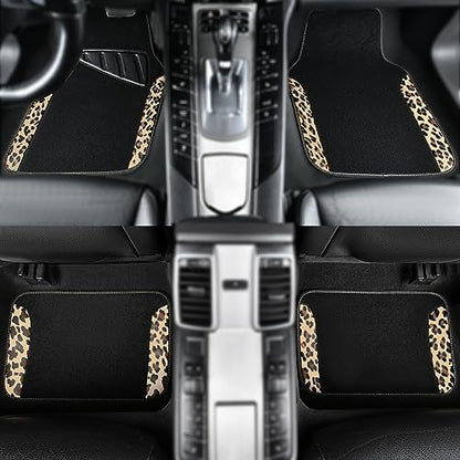 CAR PASS Waterproof Universal Fit Car Floor Mats, Leopard Print Car Mats Fit for SUV,Vans,sedans, Trucks,Set of 4pcs Car Carpet with Driver Heel Pad and Nibs Backing,for Cute Women Girl Brown Leopard - color: Leopard Print