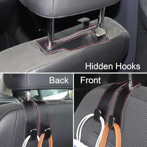 Purse and Bag Hook for Car, Zinc Alloy Seat Headrest Hooks, Upgraded Leather Car Seat Back Purses Hanger and Bags Holder (Black Carbon) - color: Black Carbon