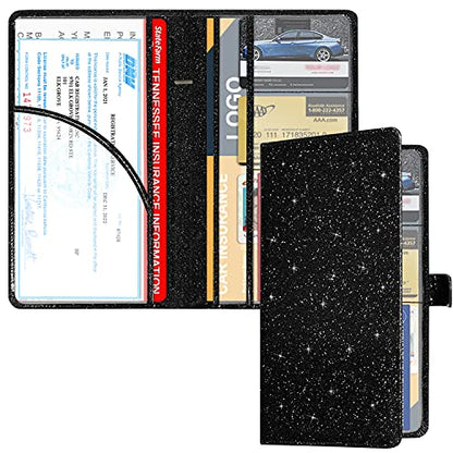 Car Registration and Insurance Holder, Vehicle Glove Box Organizer Cool Car Accessories, Auto Truck Document Holder for Cards, Driver License, Black Glitter