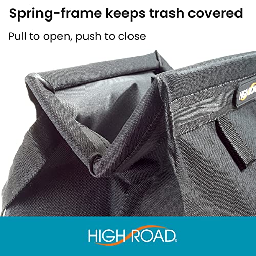 High Road Car Organizer with Car Trash Bag and Tissue Holder - Holds Full Size Tissue Box, Bottles and Wipe Containers - 2 Gal Leakproof Covered Car Trash Can with Push-Close Lid - color: Black