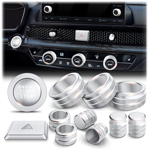 Polodunn for Honda Civic 2022-2026 Accessories, CRV 2023-2026 & Acura Ingetra 2023-2026 (Fit 7" Screen/ 2 Audio Knobs), 12pcs Knob Cover Kit - Hazard Light, Push Start, Audio, AC & Air Vent (Silver) - color: Silver, size: 2 Audio Knobs Screen