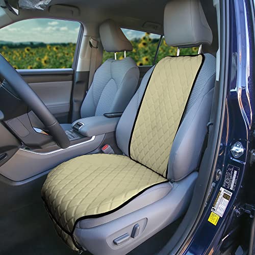 FH Group Car Seat Cushion – Neosupreme Single Front Seat Cover with Front Pockets, Airbag Compatible, Universal Fit Car Seat Cushion for Driver or Passenger Seat, SUV, Truck, Sedan & Van – Beige - color: Beige, style: Front