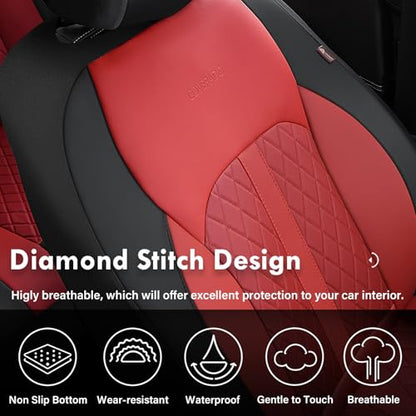 Coverado Leather Seat Covers Full Set, Red Seat Covers for SUV, Pickup Truck, Sedan, Automotive Vehicle Interior, Waterproof and Durable All Weather Protector