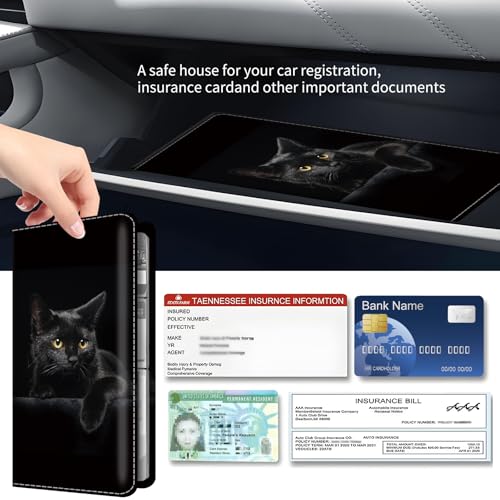 Premium Car Registration and Insurance Card Holder, Cute PU Leather Car Document Holder, Vehicle Glove Box Car Organizer with Magnetic Closure for Driver License, Cards Black Cats - color: Black Cats