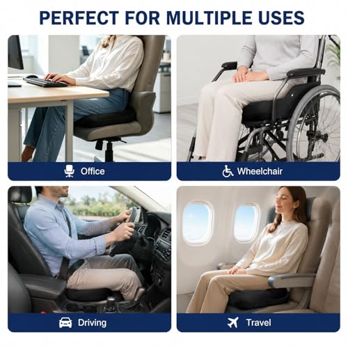 DR.DREAM Seat Cushion for Long Sitting, Cooling Gel Memory Foam Seat Cushion - Back, Sciatica, Coccyx, Tailbone Pain Relief - for Office Chairs, Car Seat, Wheelchair Sitting Cushion (Black) - color: Black