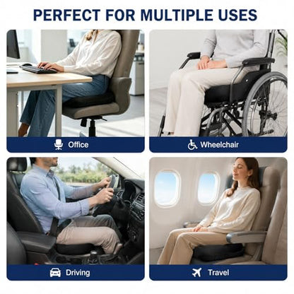 DR.DREAM Seat Cushion for Long Sitting, Cooling Gel Memory Foam Seat Cushion - Back, Sciatica, Coccyx, Tailbone Pain Relief - for Office Chairs, Car Seat, Wheelchair Sitting Cushion (Black) - color: Black
