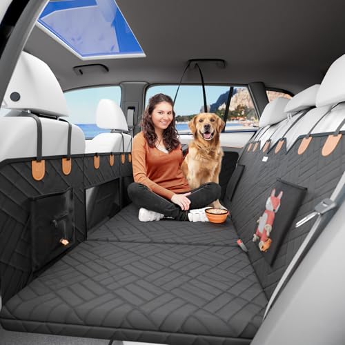 Back Seat Extender for Dogs Thick Foam Cushion, Hard Bottom Dog Car Seat Cover for Back Seat, Waterproof Dog Hammock for Car, Backseat Pet Cover for SUV, Truck, Car