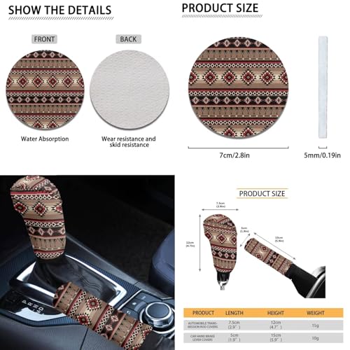 Dreaweet Native American Car Seat Covers Full Set Southwestern Aztec Navajo Seat Covers with Steering Wheel Cover/Armrest Cover/Seatbelt Covers/Car Coasters/Gear Shift Cover/Handbrake Cover - color: Native American
