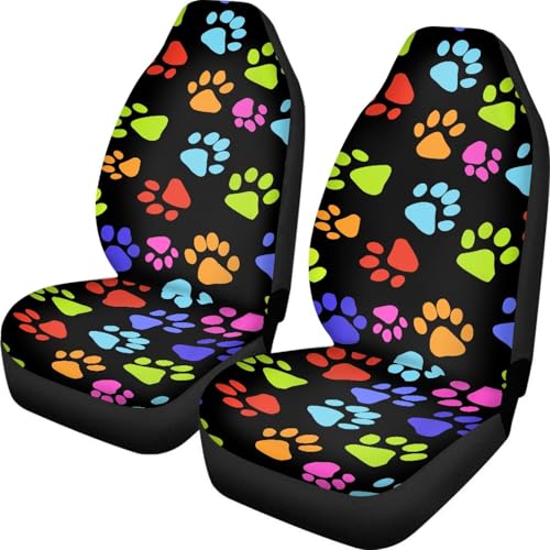 Dreaweet Cute Colorful Puppies Dog Paw Print Seat Covers for Cars Auto Car Accessories for Women Funny Front Seat Cover for Truck Sedan SUV Gift - color: Dog Paw