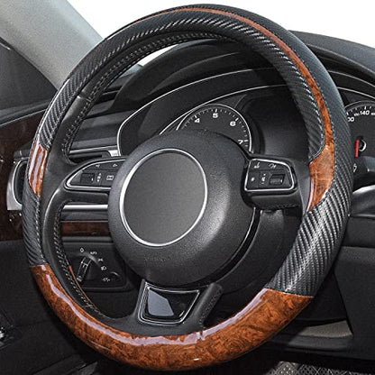 Wood Grain Steering Wheel Cover Black Universal Microfiber Leather, Suitable for 14 1/2-15 inch Comfortable Anti-Slip, Good Breathable and Odorless Car Steering Wheel Cover