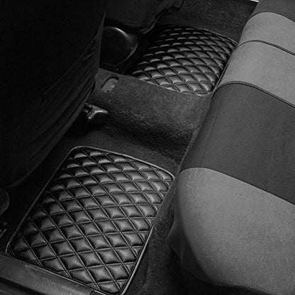 FH Group Luxury Universal Car Floor Mats - Black PU Leather Diamond Design - Heavy Duty Non-Slip - Universal Fit for Most Sedan, SUV, Truck - color: Carbon Black