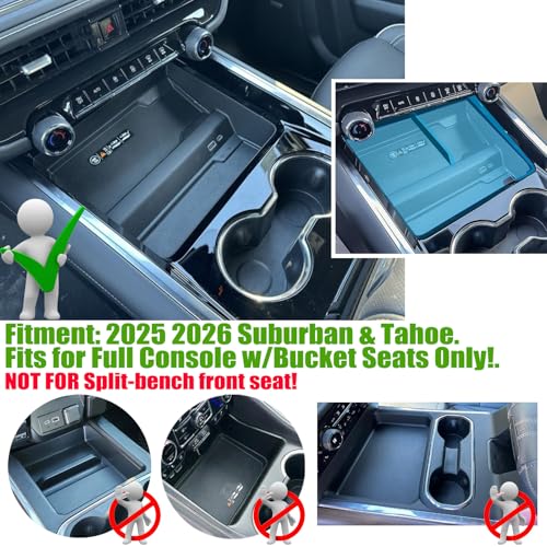 Front Center Console Organizer Tray Compatible with 2025 2026 Chevy Suburban/Tahoe Accessories Interior Console Compartment Cover Hidden Organizer (Full Console w/Bucket Seats Only)