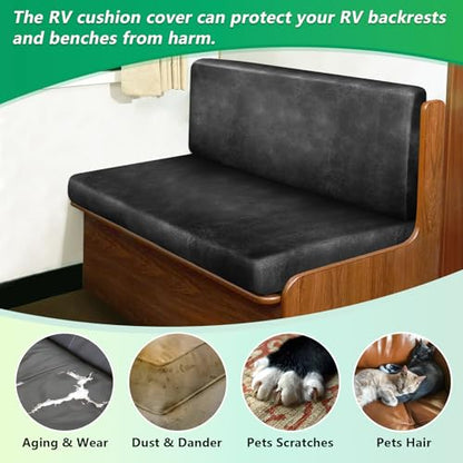 molasofa Leather Like RV Dinette Cushion Covers, RV Booth Seat Cover Stretchable Camper Cushion Couch Covers Washable Slipcovers for Camper Car Bench (1 Backrest Cover & 1 Bench Cover, Dark Gray) - color: 02dark Gray, size: 1 Bench Cover & 1 Backrest Cove