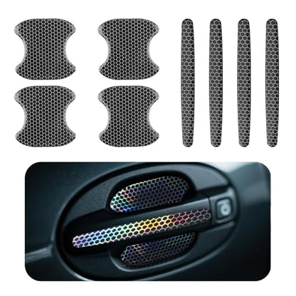 8PCS Car Door Handle Protector Anti-Scratch,Reflective Car Door Handle Scratch Protector with Honeycomb Design,Self-Adhesive Cars Handles Protectors Cars Accessories Exterior