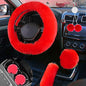 Fluffy Car Accessories Set, Fur Cute Fluffy Steering Wheel Cover & Coasters (Red) - color: red