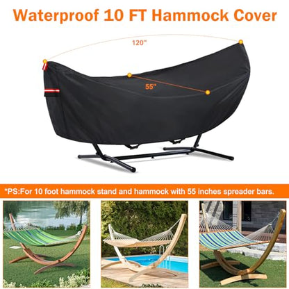 Waterproof 10 FT Hammock Cover, 210T Sun Rain UV Dust Snow Protection Outdoor Hammock Covers with Windproof Straps & Soft Cotton Lining for 10ft Stand - color: 10ft Hammock Cover-black