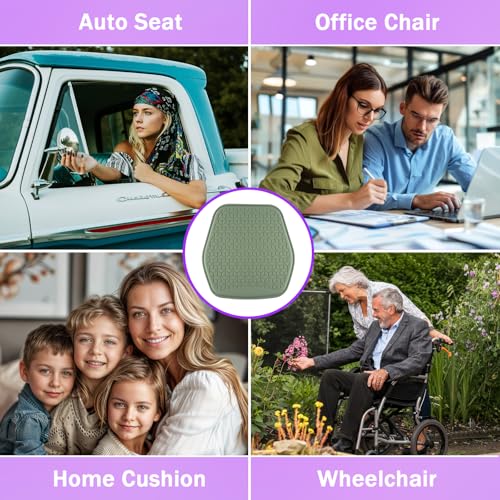 Thin Gel Seat Cushion for Car Seat, Office Chair, Wheelchair, Golf Cart - Non-Slip Car Seat Cushions with 0.7 Inch Gel - Sciatica & Coccyx Pain Relief (Fabric, Green) - color: Green