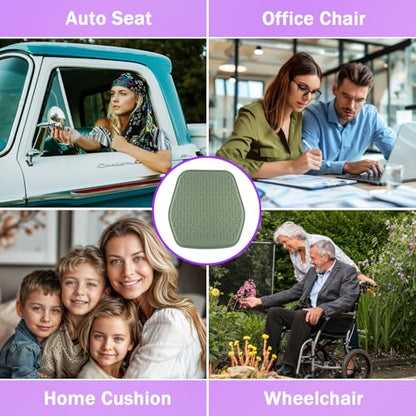Thin Gel Seat Cushion for Car Seat, Office Chair, Wheelchair, Golf Cart - Non-Slip Car Seat Cushions with 0.7 Inch Gel - Sciatica & Coccyx Pain Relief (Fabric, Green) - color: Green
