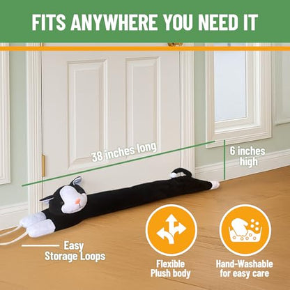 Evelots Under Door Cat Draft Stopper - Weighted - 2 Pack - Keep Cold Air, Warm Air Out - Odor, Noise, Dust, Wind Blocker - Great for Window - Full 38 Inch Long - Heavy Duty Kitty Cat - Hanging Loops - size: 2-Pack, style: Cat Draft Stopper
