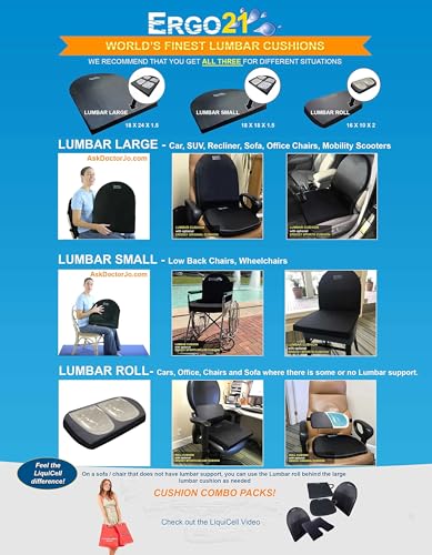 ERGO21 Neck & Back Support Lumbar Roll Made of Liquid Filled Membranes | Chair Back Support at Home, Office Chairs, Bed | Relief from Lower Back Pain, Neck Pain| Size, (16”W x 10”x 2”) - size: Lumbar Roll - 16" x 10" x 2"