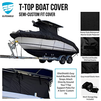 Heavy Duty T-Top Boat Cover, Fits 20ft to 22ft Long Center Console Boat with T-Top Hard-Top, Waterproof Fade Resistant T Top Boat Storage Cover (Black, Size 2: 20'-22' Long, Beam 106" W) - color: Black, size: Size 2: 20'-22' Long, Beam 106" W