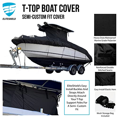 Heavy Duty T-Top Boat Cover, Fits 18ft to 20ft Long Center Console Boat with T-Top Hard-Top, Waterproof Fade Resistant T Top Boat Storage Cover (Black, Size 1: 18'-20' Long, Beam 102" W) - color: Black, size: Size 1: 18'-20' Long, Beam 102" W