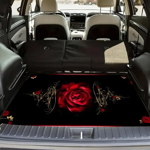 Universal Car Trunk Mat 29" x 39", Elegant Red Rose All Weather Trunk Protection Cargo Liner, Durable Cargo Mat Rear Trunk Liner, Stylish Vehicle Interior Accessories Suitable for Most Car Models - color: Elegant Red Rose, size: 29" x 39"
