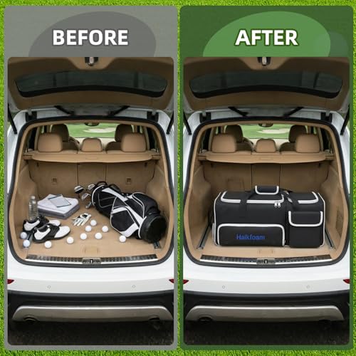 Golf Trunk Organizer, 2-Layer Car Trunk Locker with Ventilated Shoe Compartment for 2 Pairs, Adjustable Dividers, Multi-Pocket Storage for Balls Tees Gloves Towels