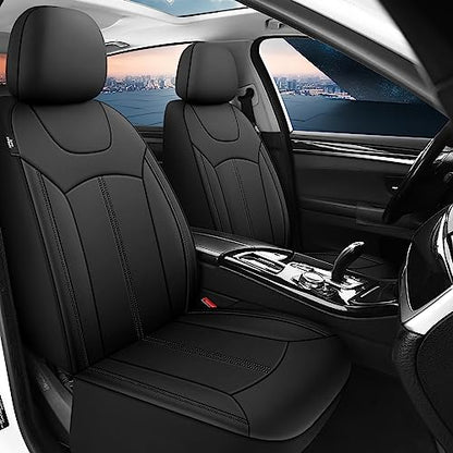 Premium Leather Car Seat Covers Front Set, Waterproof Stain-Resistant Seat Covers for Cars, Universal Automotive Interior Covers for Sedan SUV Truck Pick-up Van, Black