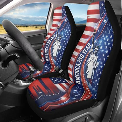 Dreaweet 250th Anniversary Car Seat Covers Front Seats Only Universal 2 Pack Statue of Liberty American Flag Print Bucket Seat Covers for SUV Trucks Sedan Patriotic Car Accessories Easy to Install - color: 250th Anniversary Statue of Liberty