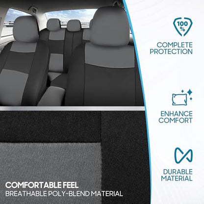 BDK PolyPro Car Seat Covers Full Set in Gray on Black, Front and Rear Split Bench Seat Covers for Cars, Easy to Install Car Seats Cover Set and Accessories for Auto Trucks Van SUV - Gray - color: Gray