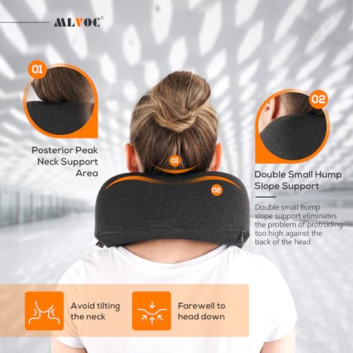 MLVOC Neck Pillow for Traveling, Upgraded 100% Pure Memory Foam Travel Neck Pillow for Airplane Flight Sleep, Breathable & Machine Washable Cover, Travel Kit with 3D Eye Mask, Earplugs & Bag, Black - color: Black