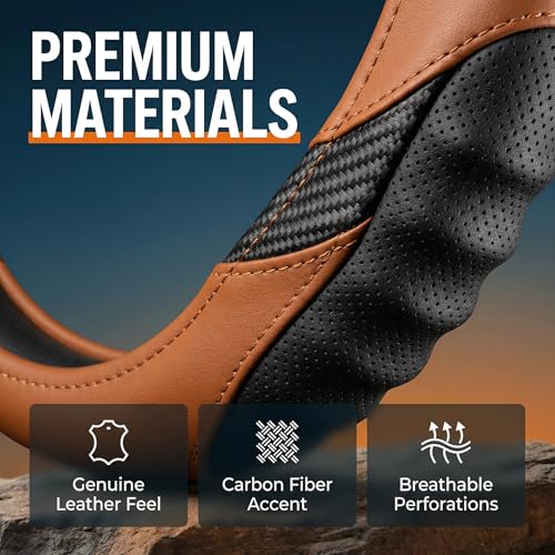 18 Inch Semi Truck Steering Wheel Cover for Freightliner Cascadia, Kenworth T680 T880, Peterbilt 579 & Volvo VNL – Heavy Duty Anti-Slip Leather Grip for Big Rig Class 8 Trucks – Brown - color: Royal Brown