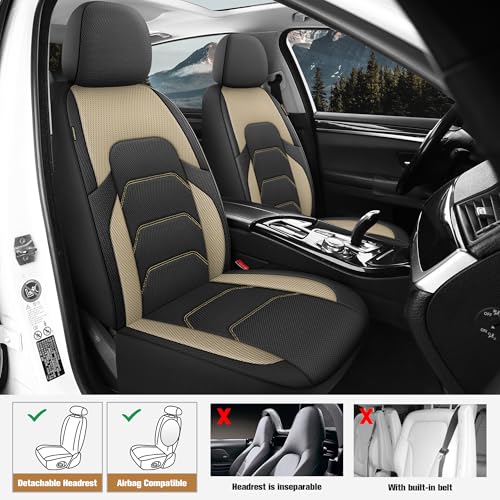 3D Air Mesh Car Seat Covers Full Set,Breathable Seat Covers for Cars,Split Bench Compatible,Universal Fit for SUV,Vans,sedans, Trucks, Automotive Interior Covers(5-Seat Black/Beige)