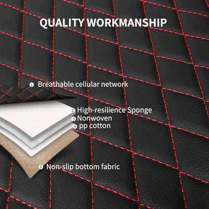 HChengkikz Leather Car Seat Covers, Breathable and Waterproof Seat Cover Full Set, PU Premium Universal Fit Automotive Airbag Compatible for Cars Sedans SUVs Vans and Trucks (Full Set, Black+Redline) - color: N1 Black Redline, size: Full Set