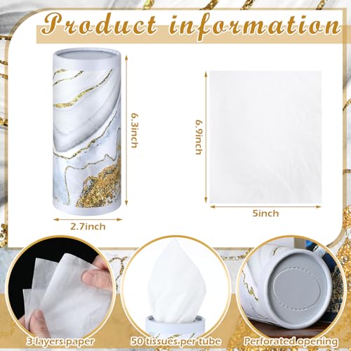 12 Pack Car Tissue Cylinder Holder Bulk with 3 Ply Facial Tissues, Round Napkin Holders for Car Cup Holder Cylinder Travel Paper Tubes Bulk Round Napkin Boxes Packs(Marble) - style: Marble