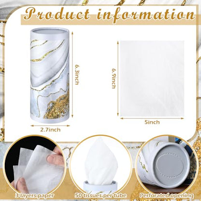12 Pack Car Tissue Cylinder Holder Bulk with 3 Ply Facial Tissues, Round Napkin Holders for Car Cup Holder Cylinder Travel Paper Tubes Bulk Round Napkin Boxes Packs(Marble) - style: Marble