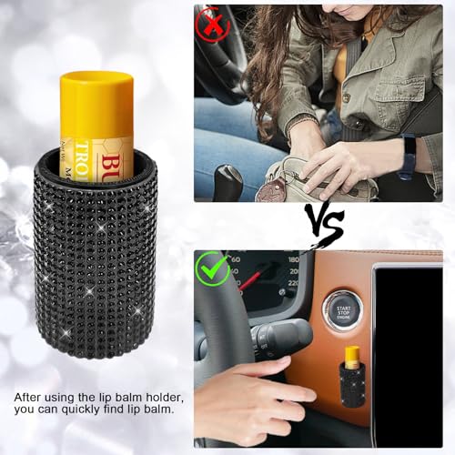 1 Pack Upright Car Chapstick Holder, Bling Insulating Lip Balm Holder,Rhinestone Car Accessories for Women Interior,Suitable for Most Vehicles.(Black)
