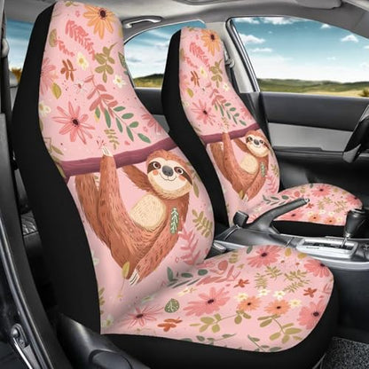 Cute Sloth Car Seat Cover Set of 2, Music Note Design Auto Accessories for Men Women, Soft Automotive Protective Interior Universal - color: Cute Sloth 86