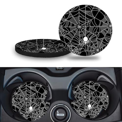 Car Cup Holder Coasters, 2 Pack – 2.75" Universal Auto Anti-Slip Insert Coaster, Rubber Car Coasters, Personalized Car Accessories for Women & Men (Spider Web) - color: Spider Web