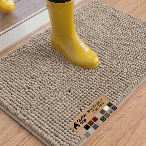 GORILLA GRIP SoakSTOPPER Dog Door Mat, 36x24 Machine Washable Rug Absorbent Doormat Captures Moisture Mud Dirt, Quick Dry Soft Chenille Entryway Rugs Indoor Entrance Mats for Dog Paws, Beige - color: Beige, size: 36" X 24"