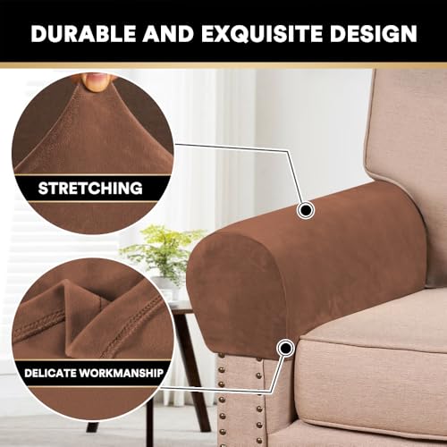 2 Pack Thick Velvet Stretch Armrest Covers for Chairs and Sofas Armchair Covers for Arms Couch Arm Covers Armrest Covers for Sofa Non Slip, Caramel - color: Caramel