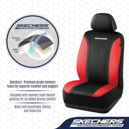 Skechers Memory Foam Seat Covers,Air- Cooled Mesh Thick Car Seat Covers,Leather Front Seat Covers,Airbag Compatible,Automotive Comfort Universal Fit for SUVs,Vans,Sedans,Cars,Trucks,Red - color: Black/Red