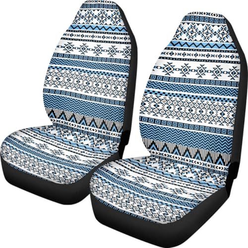 Pehede Car Seat Cover Blue Aztec Ethnic Pattern Front for Cars, Easy to Install Cover Set, Accessories Auto Trucks Van SUV,2 Packs - color: Multi03
