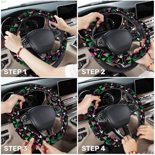 GENANY Good Witch Steering Wheel Cover, Non Slip Polyester Car Wheel Protector for Car SUV Truck, Universal 15 Inch - color: Good Witch