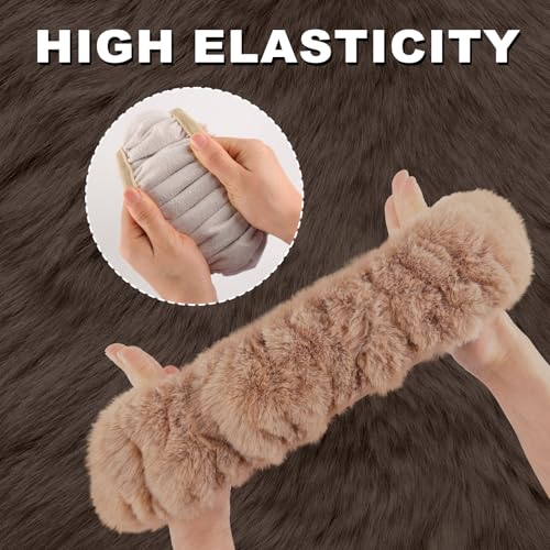 SEG Direct Furry Car Steering Wheel Cover with Gear Shift Cover, Soft and Warm, Cute Fluffy Auto Decor for Women Men, Standard Size, 2 PCS Set, Khaki - color: Khaki