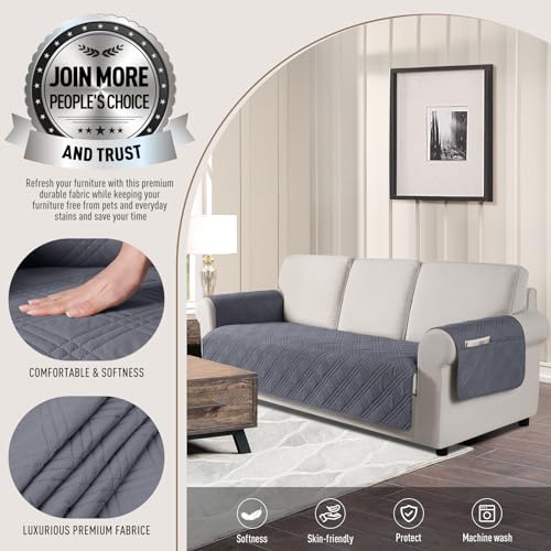 TAOCOCO Waterproof Couch Covers for Pets Dogs with Non Slip Backing, Sofa Seat Covers with Side Pocket for 3 Cushion Couch Washable Dog Couch Cover Protector Sofa Slipcovers(Sofa, Dark Grey)