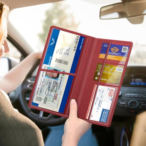 FINPAC Car Registration and Insurance Card Holder, Vehicle Glove Box Card Organizer Wallet Automobile Accessories for License - color: Poppy Red