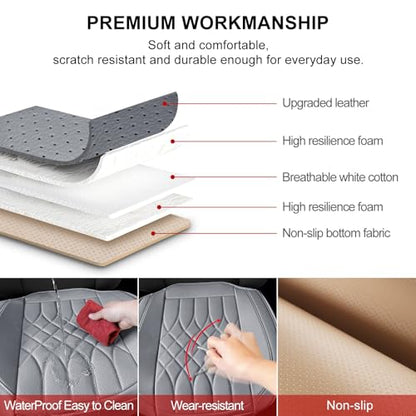 1-Pack Leather Front Car Seat Covers - Bottom Car Seat Covers Fully Wrapped, Non-Slip and Waterproof, Fits Most Vehicles Gray